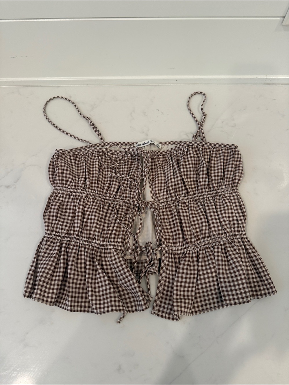 Abercrombie & Fitch Brown Gingham Smocked Tie-Front Cami